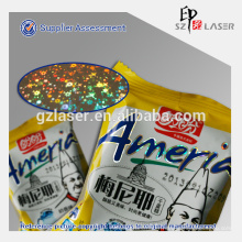 Holographic laminated plastic packaging film for food